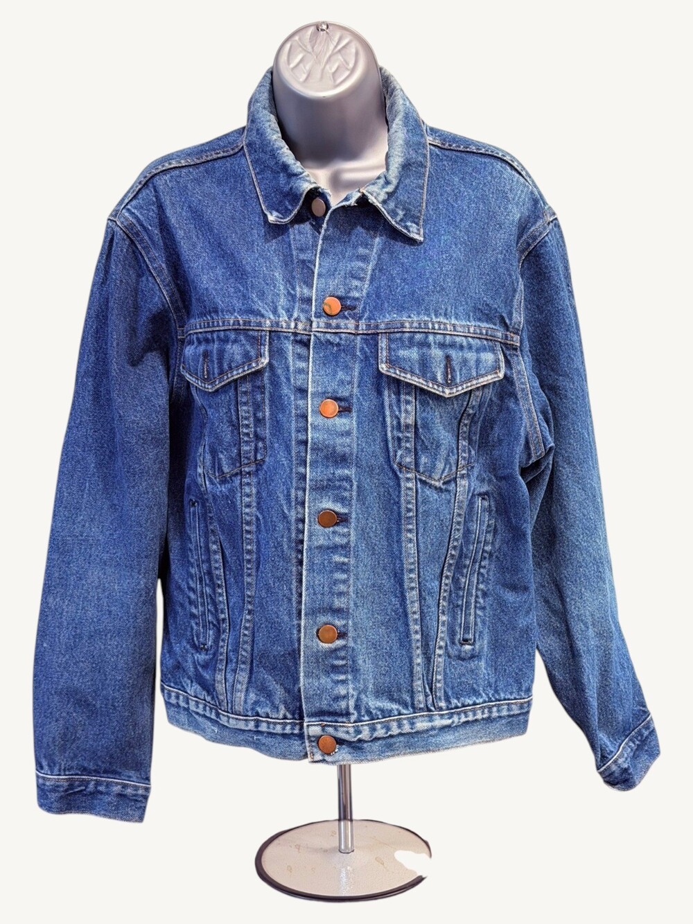 Vintage STEEL Denim Trucker Jacket Mens 44 Made USA 100% Cotton Blue Jean Workwe